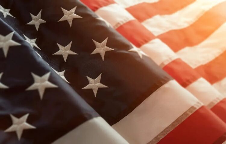 American flag with soft light